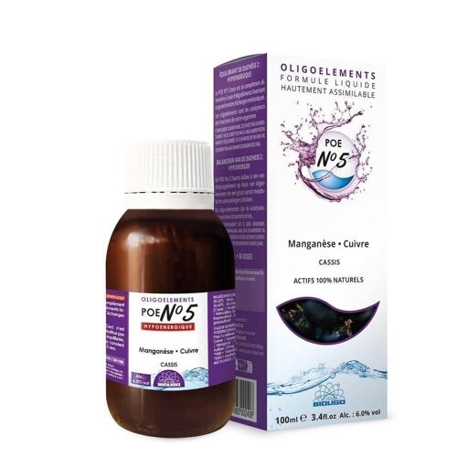 POE N°05 - PREPARATION EN OLIGOELEMENTS - MANGANESE CUIVRE - CASSIS - HYPERSENSIBILITE - 100ML