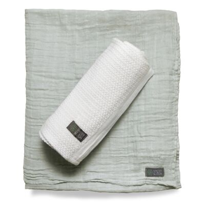 Soft Grid+Muslin ORGANIC 2-p "White/Green"