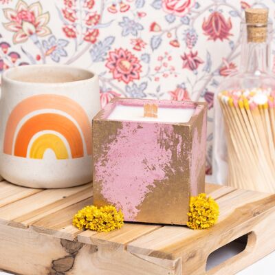 Vela perfumada - Hormigón rosa pastel y pátina dorada