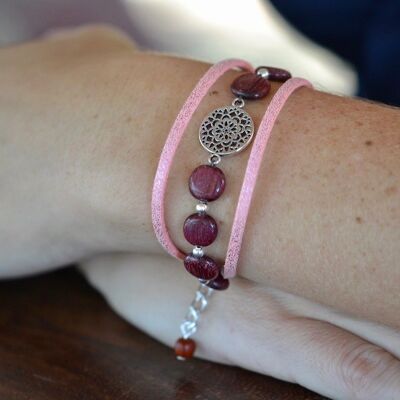 Double cord and wood bracelet - Medallion