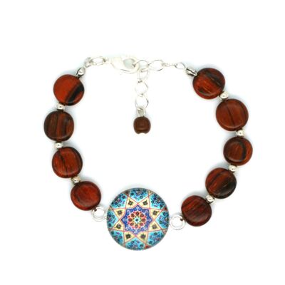 Glass and wood cabochon bracelet - Mandala