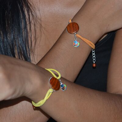 Pulsera doble cordón y madera - Cabujón