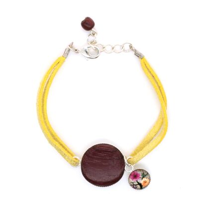 Pulsera doble cordón y madera - Cabujón