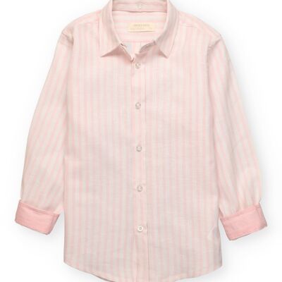 Camisa de niño de lino con rayas rosas y blancas
