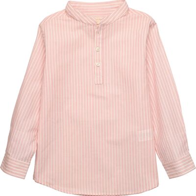 Camisa de niño de rayas color caldero y media apertura