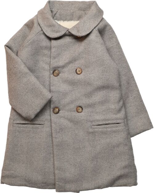 Abrigo de niña de franela espiguilla en colores crudo y gris