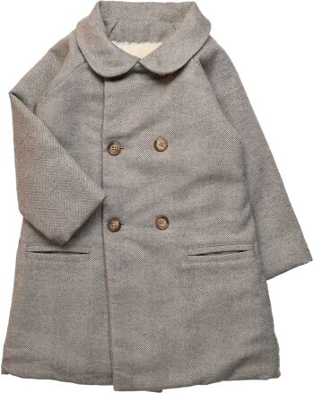 Manteau fille en flanelle à chevrons coloris écru et gris 1