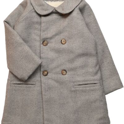 Abrigo de niña de franela espiguilla en colores crudo y gris
