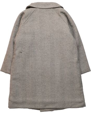 Manteau fille en flanelle à chevrons coloris écru et gris 2
