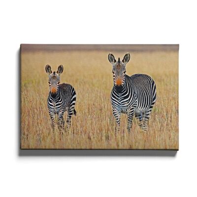 Walljar - Familie Zebra's - Canvas / 80 x 120 cm