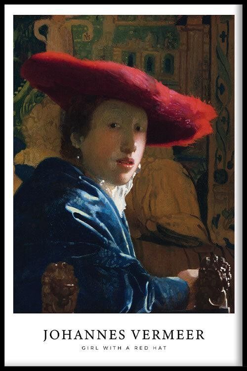 Walljar - Johannes Vermeer - Mädchen mit dem roten Hut - Poster mit Rahmen / 20 x