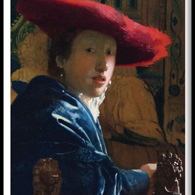 Walljar - Johannes Vermeer - Meisje Met De Rode Hoed - Poster met lijst / 20 x