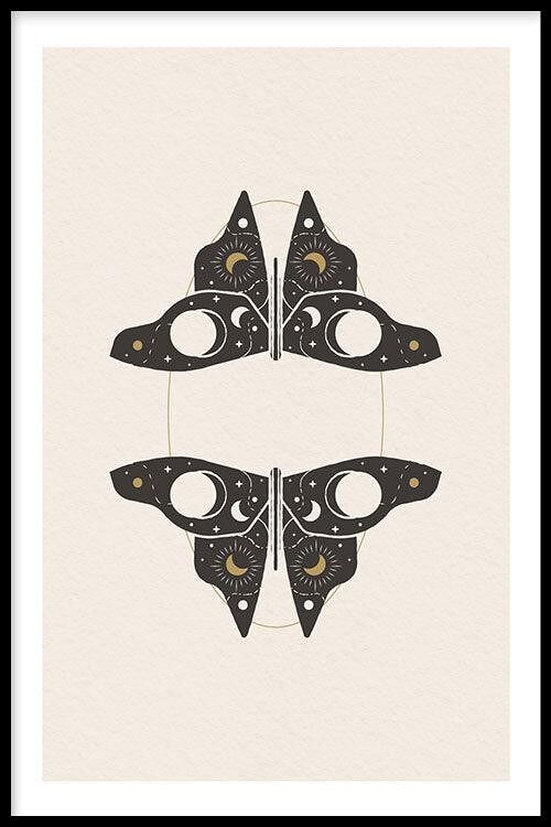 Walljar - Maan Ster Vlinder - Poster met lijst / 20 x 30 cm