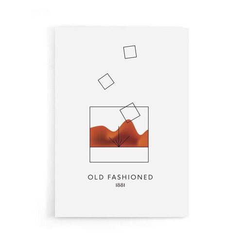 Walljar - Old Fashioned Cocktail - Wit / Poster / 60 x 90 cm