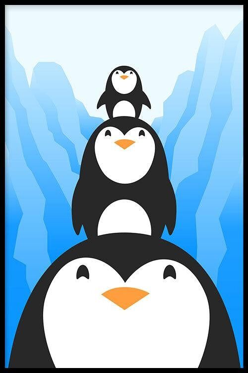 Walljar - Pinguïn Vriendjes - Poster met lijst / 30 x 45 cm