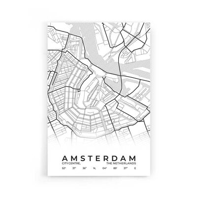 Walljar - Mapa de la ciudad del centro de Ámsterdam - Blanco / Póster / 60 x 90 cm