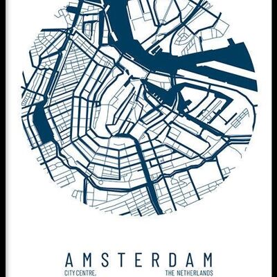 Walljar - Stadtplan Amsterdam Zentrum IV - Weiß / Poster mit Rahmen / 60 x 90 cm