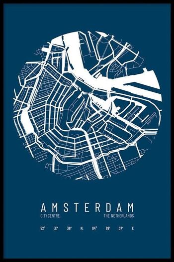 Walljar - City Map Amsterdam Centre IV - Blanc / Affiche avec cadre / 60 x 90 cm 2