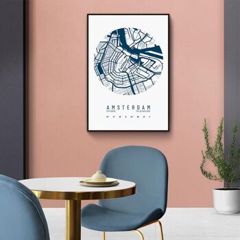 Walljar - City Map Amsterdam Centre IV - Blanc / Affiche avec cadre / 60 x 90 cm 3