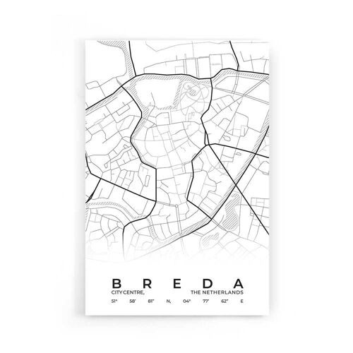 Walljar - Stadskaart Breda Centrum - Wit / Poster / 60 x 90 cm