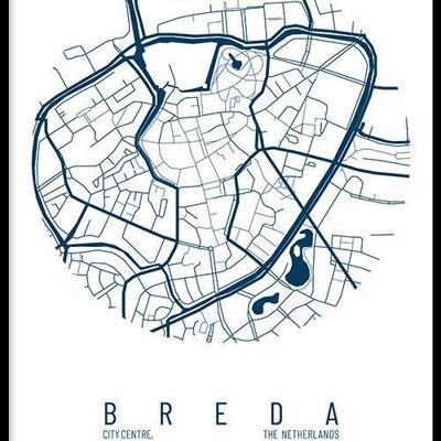 Walljar - City Map Breda Center IV - Blanc / Affiche avec cadre / 60 x 90 cm