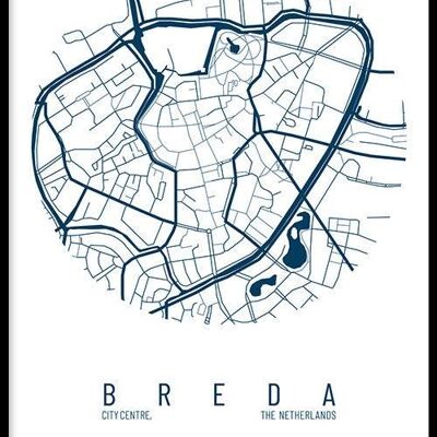 Walljar - Stadskaart Breda Centrum IV - Wit / Poster met lijst / 60 x 90 cm