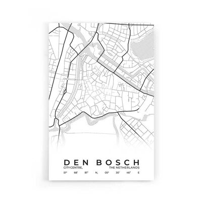 Walljar - Stadskaart Den Bosch Centrum - Wit / Poster / 60 x 90 cm