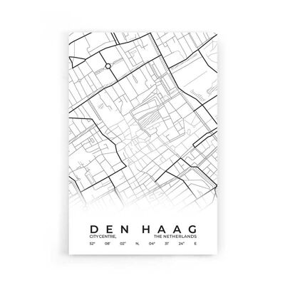 Walljar - Stadskaart Den Haag Centrum - Wit / Poster / 60 x 90 cm