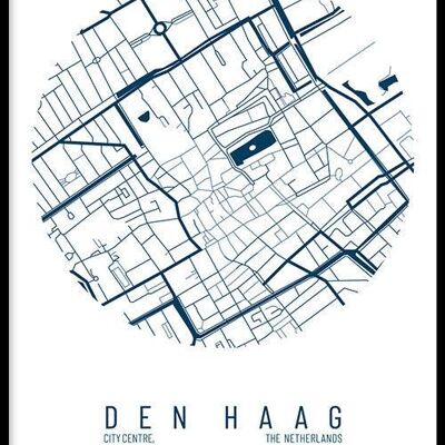 Walljar - Stadskaart Den Haag Centrum IV - Wit / Poster met lijst / 60 x 90 cm