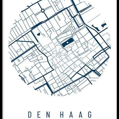 Walljar - Plan de la ville de La Haye Centre IV - Blanc / Affiche avec cadre / 60 x 90 cm