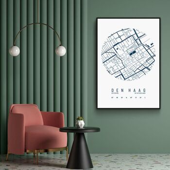 Walljar - Plan de la ville de La Haye Centre IV - Blanc / Affiche avec cadre / 60 x 90 cm 4