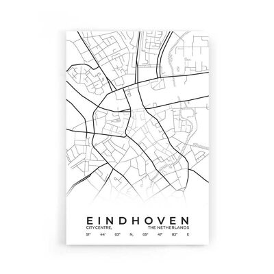 Walljar - Stadtplan Eindhoven Zentrum - Weiß / Poster / 60 x 90 cm
