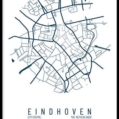 Walljar - Stadskaart Eindhoven Centrum IV - Wit / Poster met lijst / 60 x 90 cm