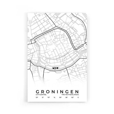 Walljar - Mapa de la ciudad de Groningen Centro - Blanco / Póster / 60 x 90 cm
