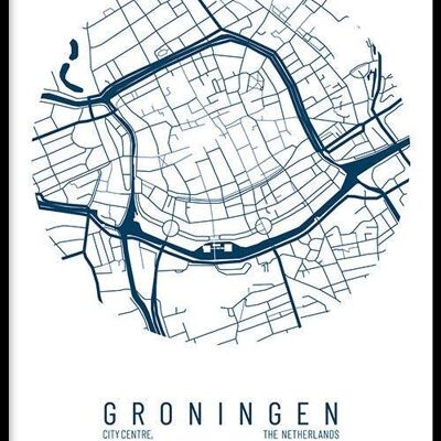 Walljar - Stadskaart Groningen Centrum IV - Wit / Poster met lijst / 60 x 90 cm