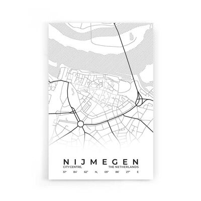 Walljar - Stadtplan Nijmegen Zentrum - Weiß / Poster / 60 x 90 cm