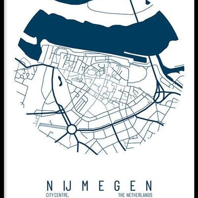 Walljar - Stadtplan Nijmegen Zentrum IV - Weiß / Poster mit Rahmen / 60 x 90 cm