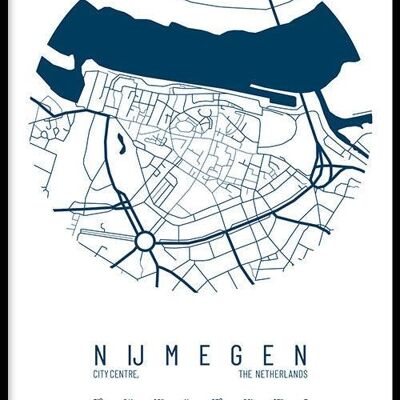 Walljar - Stadskaart Nijmegen Centrum IV - Wit / Poster met lijst / 60 x 90 cm