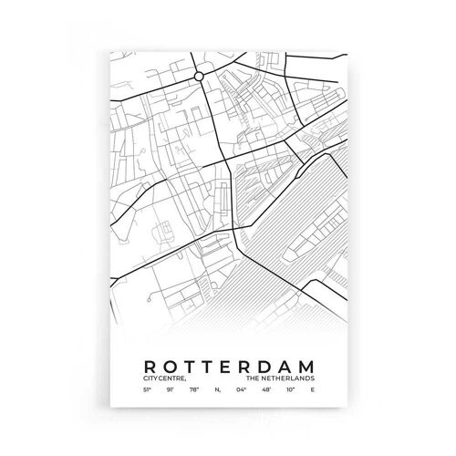 Walljar - Stadskaart Rotterdam Centrum - Wit / Poster / 60 x 90 cm