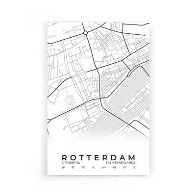 Walljar - Stadtplan Rotterdam Zentrum - Weiß / Poster / 60 x 90 cm