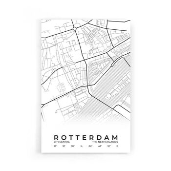 Walljar - City Map Rotterdam Centre - Blanc / Poster / 60 x 90 cm 1