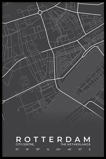 Walljar - City Map Rotterdam Centre - Blanc / Poster / 60 x 90 cm 2