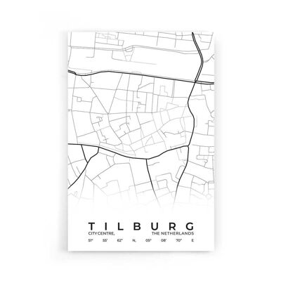 Walljar - Stadskaart Tilburg Centrum - Wit / Poster / 60 x 90 cm