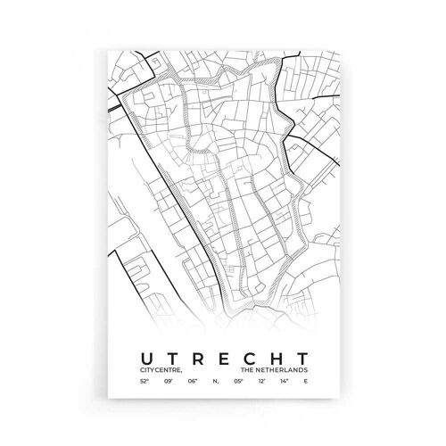 Walljar - Stadskaart Utrecht Centrum - Wit / Poster / 60 x 90 cm