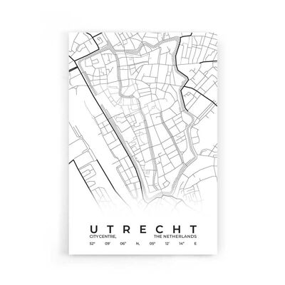 Walljar - Stadtplan Utrecht Zentrum - Weiß / Poster / 60 x 90 cm