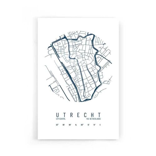 Walljar - Stadskaart Utrecht Centrum IV - Wit / Poster met lijst / 60 x 90 cm