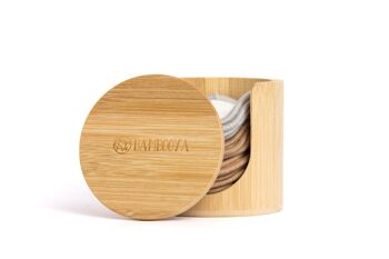 Tampons démaquillants réutilisables en bambou (16 pièces) + support en bambou + sac à linge 2