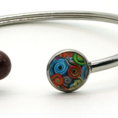 Bracciale rigido multicolore in amaranto con doppio cabochon