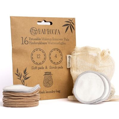 Bambooya Tampons démaquillants réutilisables en bambou (16 pièces) + sac à linge