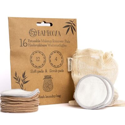 Bambooya Dischetti per il trucco riutilizzabili in bambù (16 pezzi) + sacchetto per il bucato